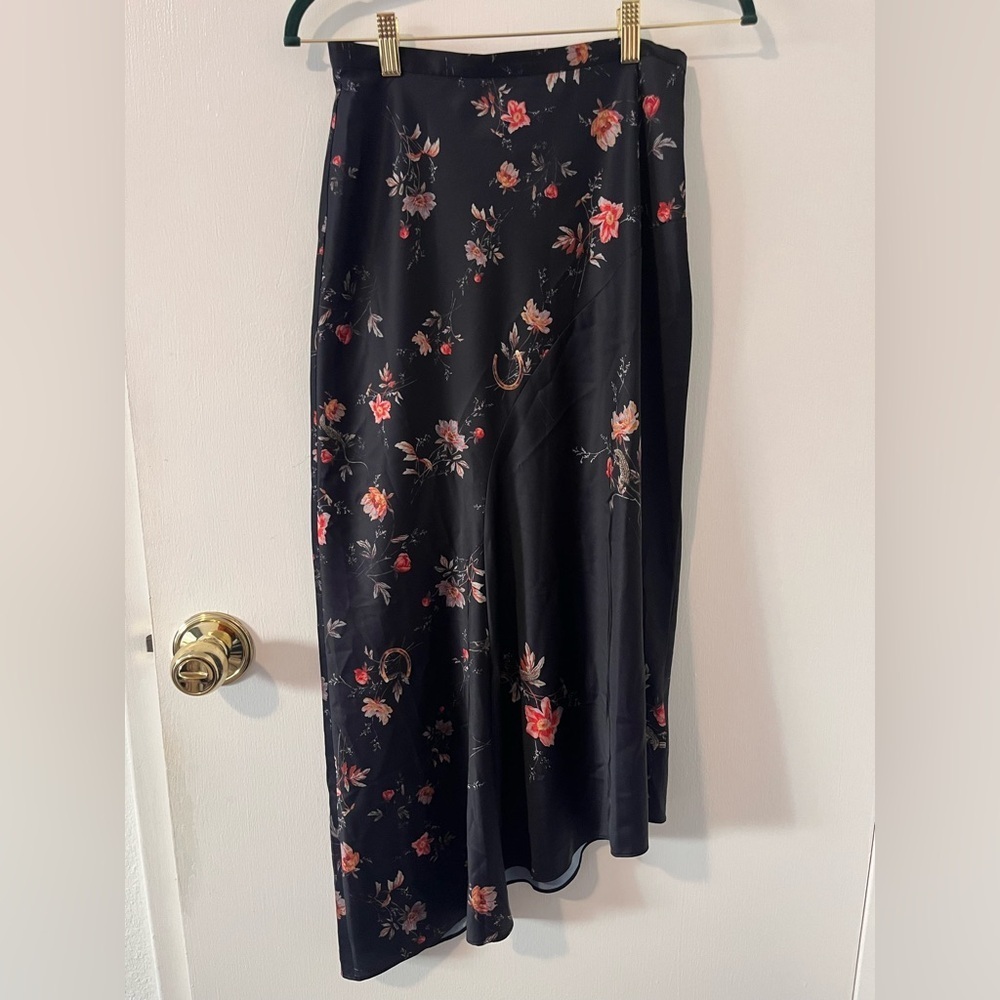All Saints Louisa Tanana Slip Skirt Asymmetric Midi Zip Floral Whimsigoth Size 2